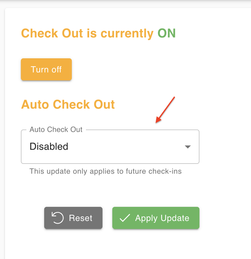 Auto check-out option dropdown