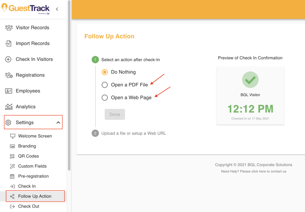 Call-to-action settings