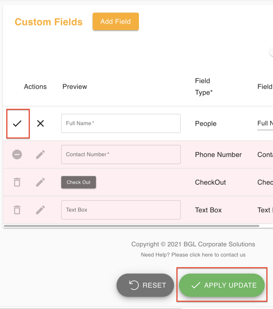 Preview and save custom fields